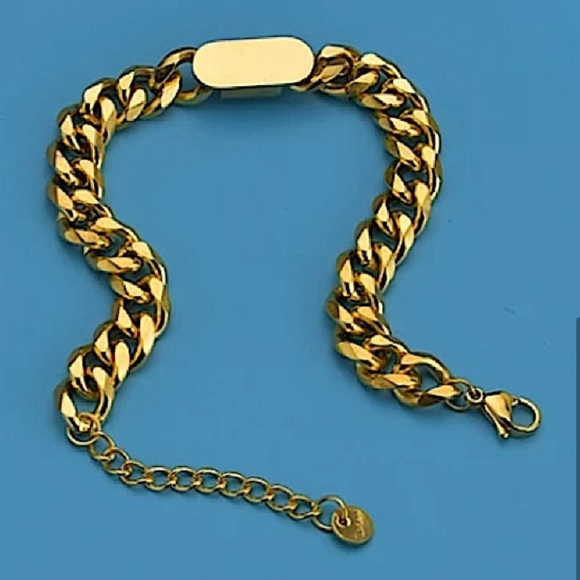 Gold Plated Cuban Square Plate Miami Unisex Minimalist Bracelet - Picture 6 of 7